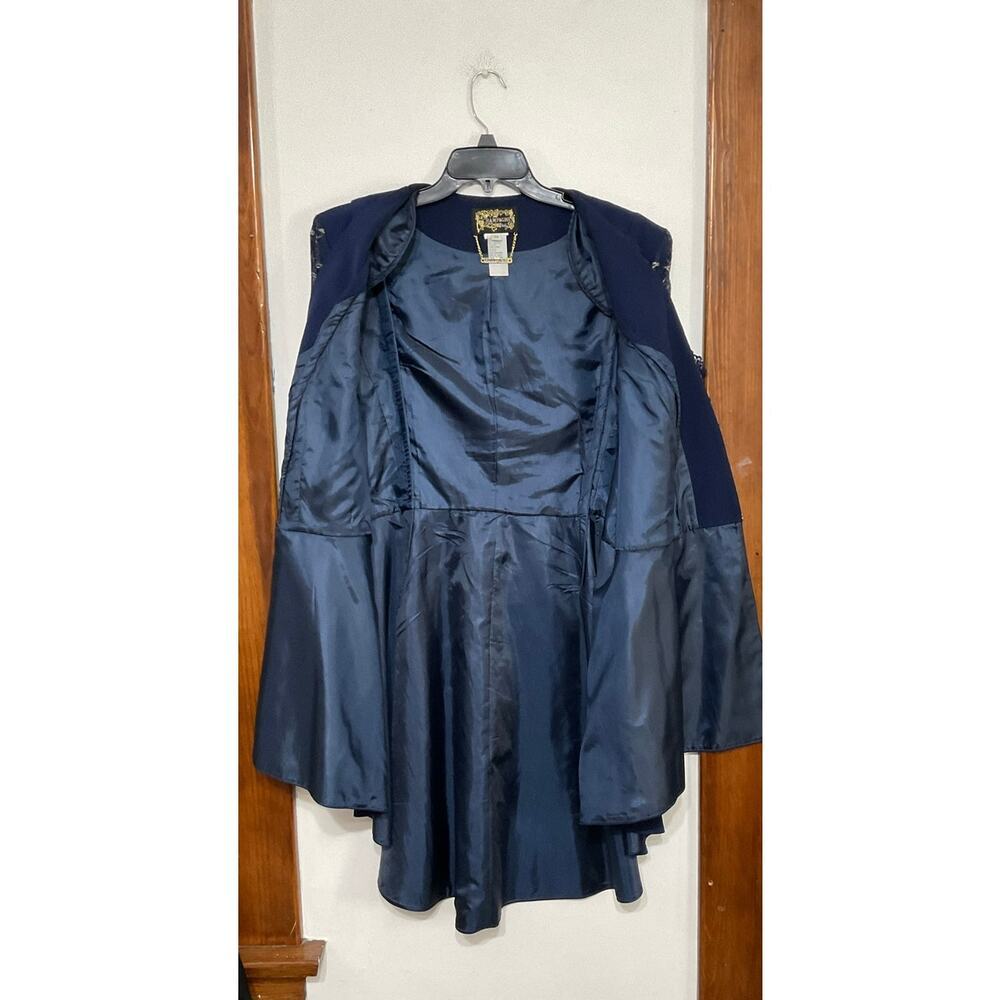 Champagne Italy Blue/Gold Lace Flare Sleeve Jacket Floral Hi-low 24 Plus Church - Picture 3 of 7